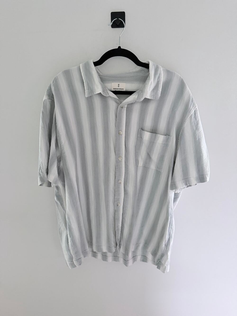 Mutual Weave Gray & White Striped Blend Shirt-Size XXL